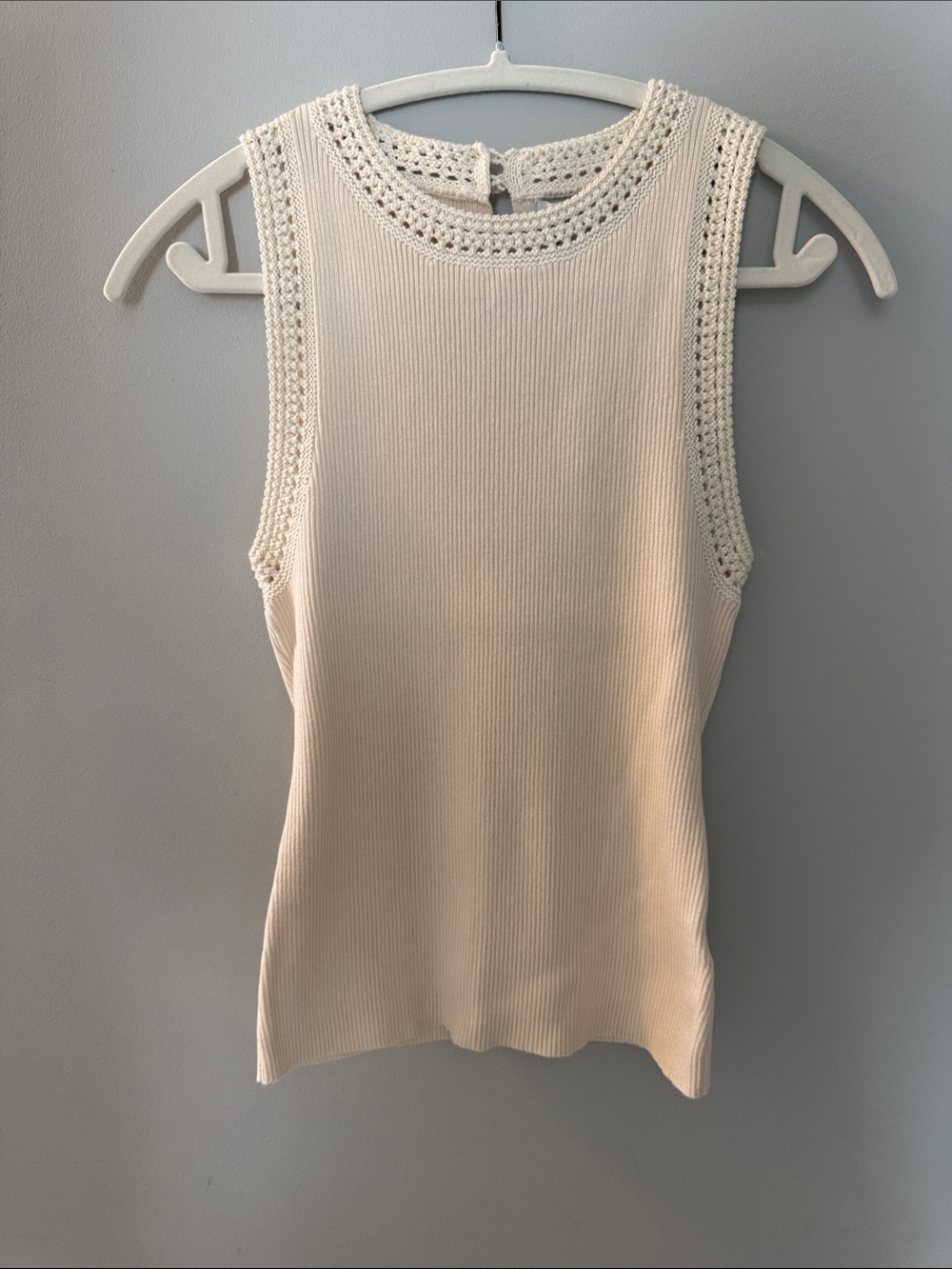 Rachel Zoe Cream Crochet-Trim Ribbed Tank